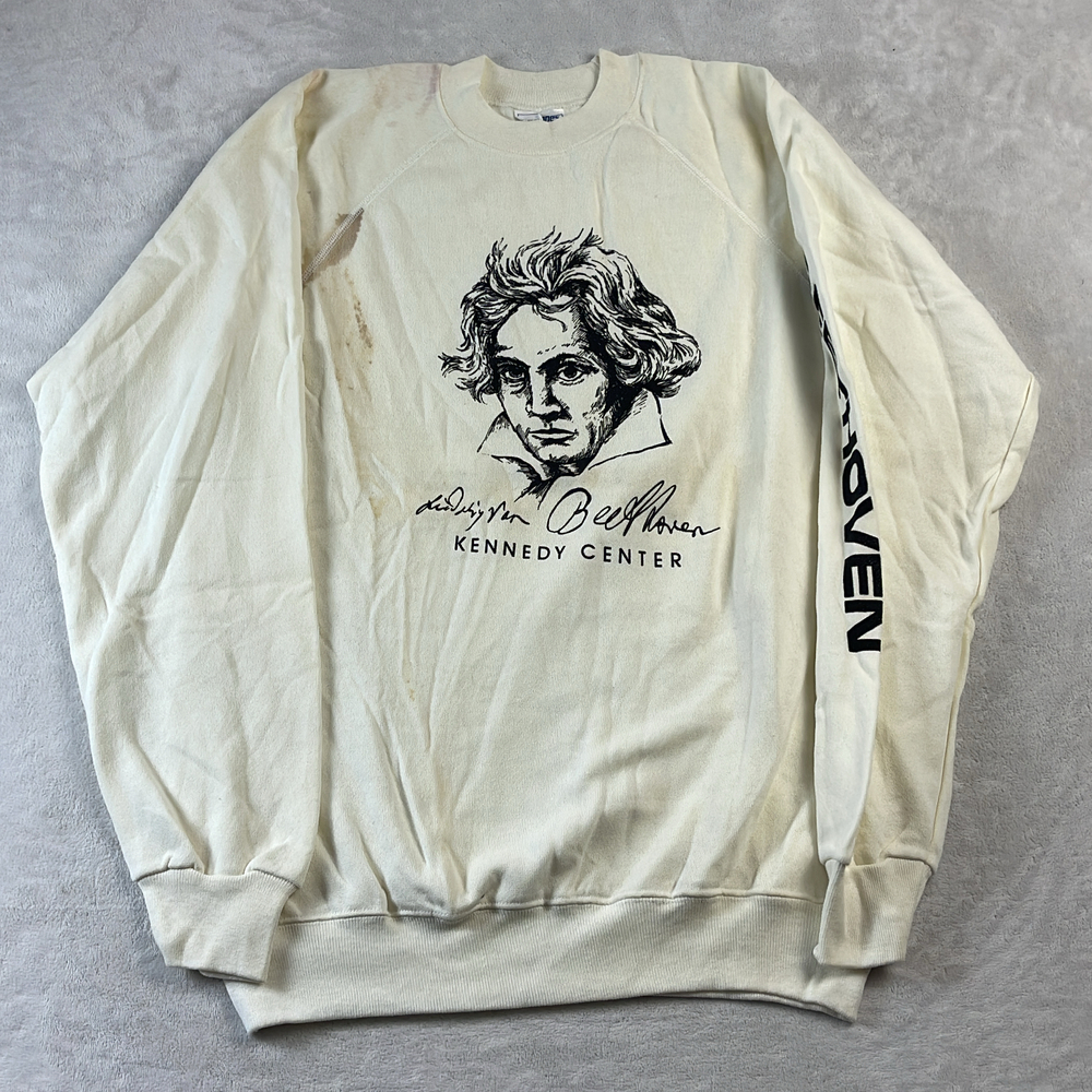 Beethoven Kennedy Center Men's Cream Sweatshirt Size L 90s Made in USA Hanes